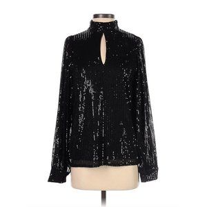 Size Small NEW BLACK SEQUIN HIGH NECK KEYHOLE LOOSE FITTING TOP Blouse Shirt NWT